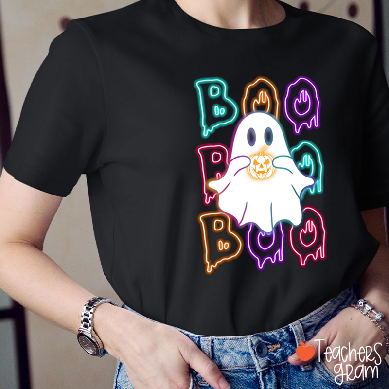 Neon Ghost Boo Boo Boo Teacher T-Shirt