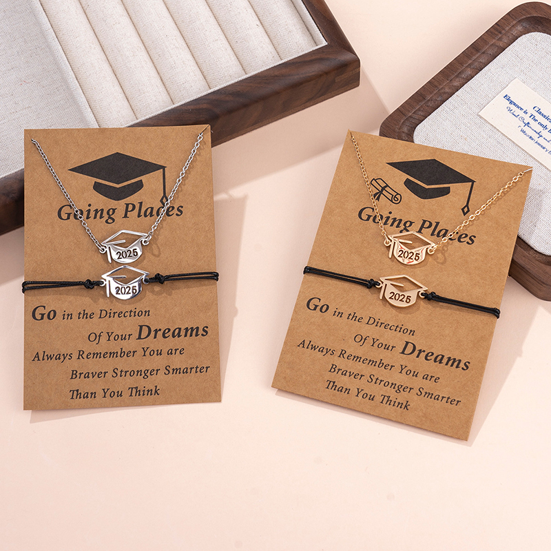 Graduation Cap Teacher Necklace And Bracelet Set