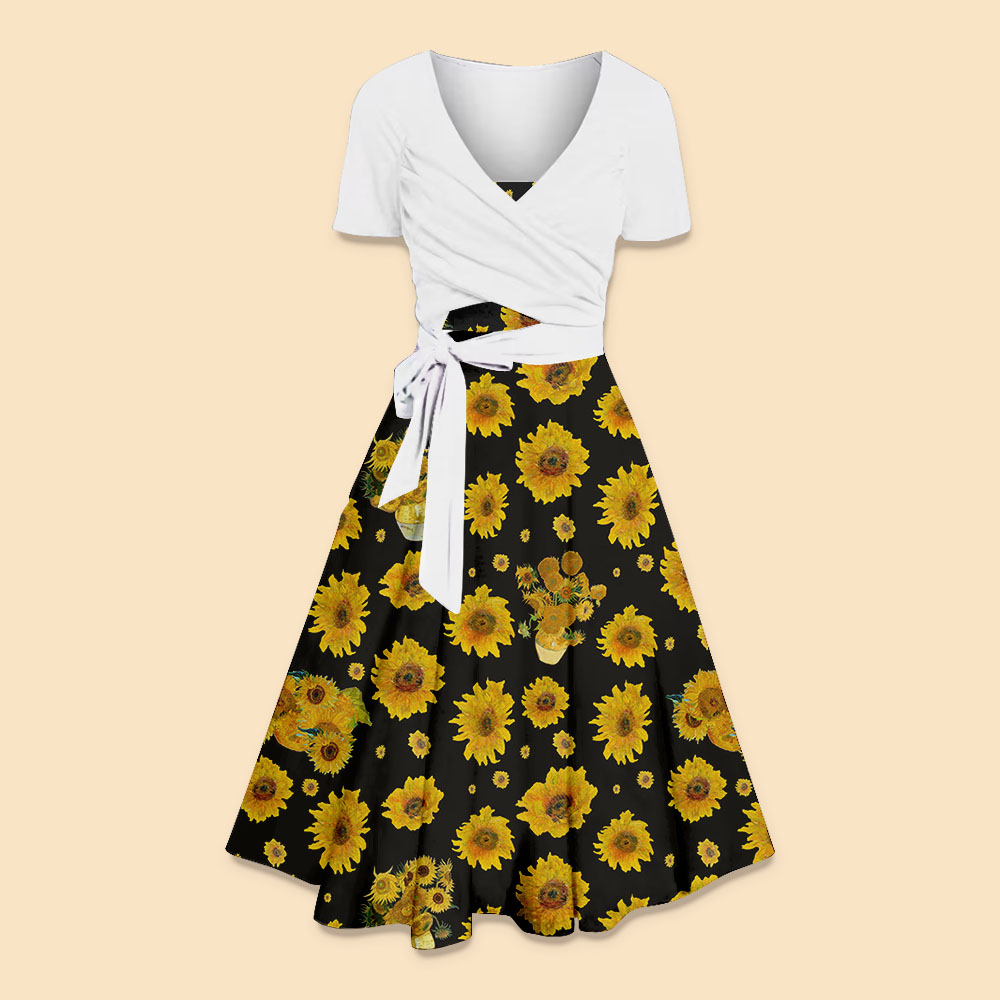 Art Sunflower Teacher Uspender Long Skirt Top Suit