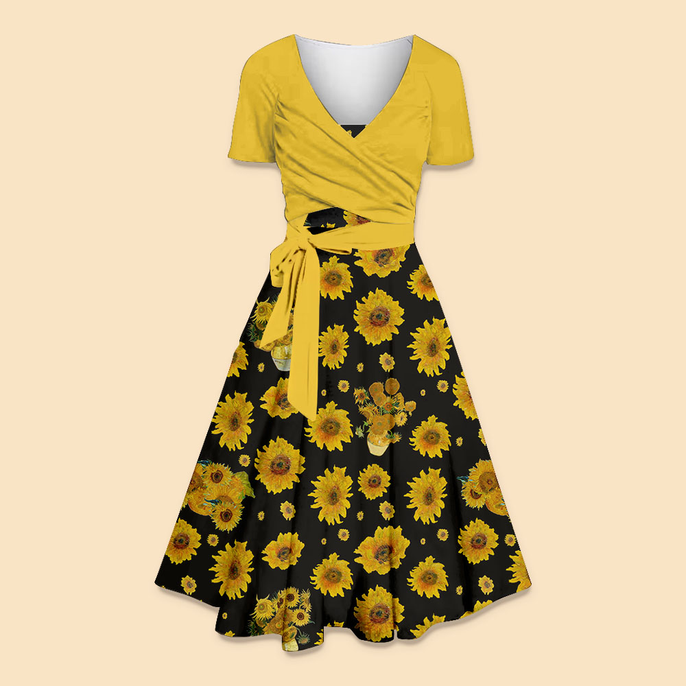 Art Sunflower Teacher Uspender Long Skirt Top Suit