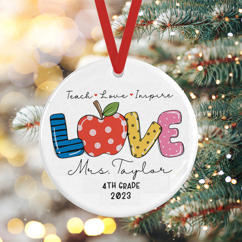 Personalized Teach Love Inspire Teacher Ceramic Christmas Ornament