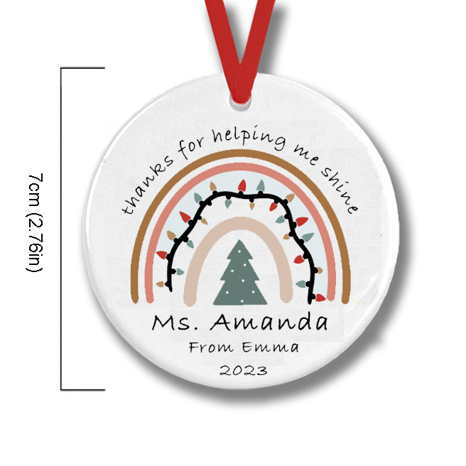 Personalized Thanks For Helping Me Shine Teacher Ceramic Christmas Ornament