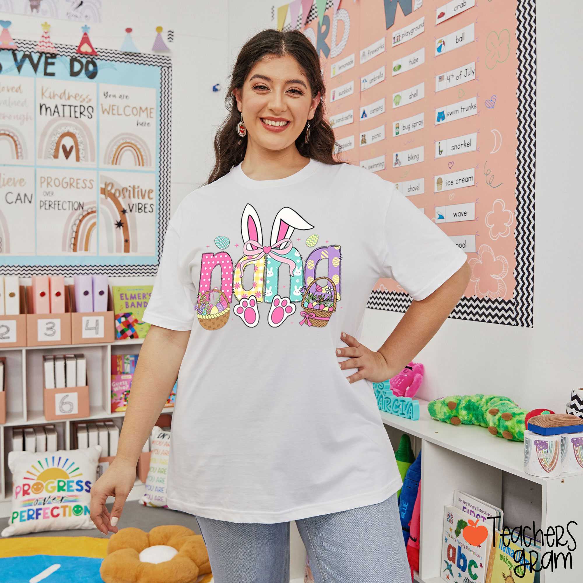 Personalized Name Cute Bunny Teacher T-Shirt