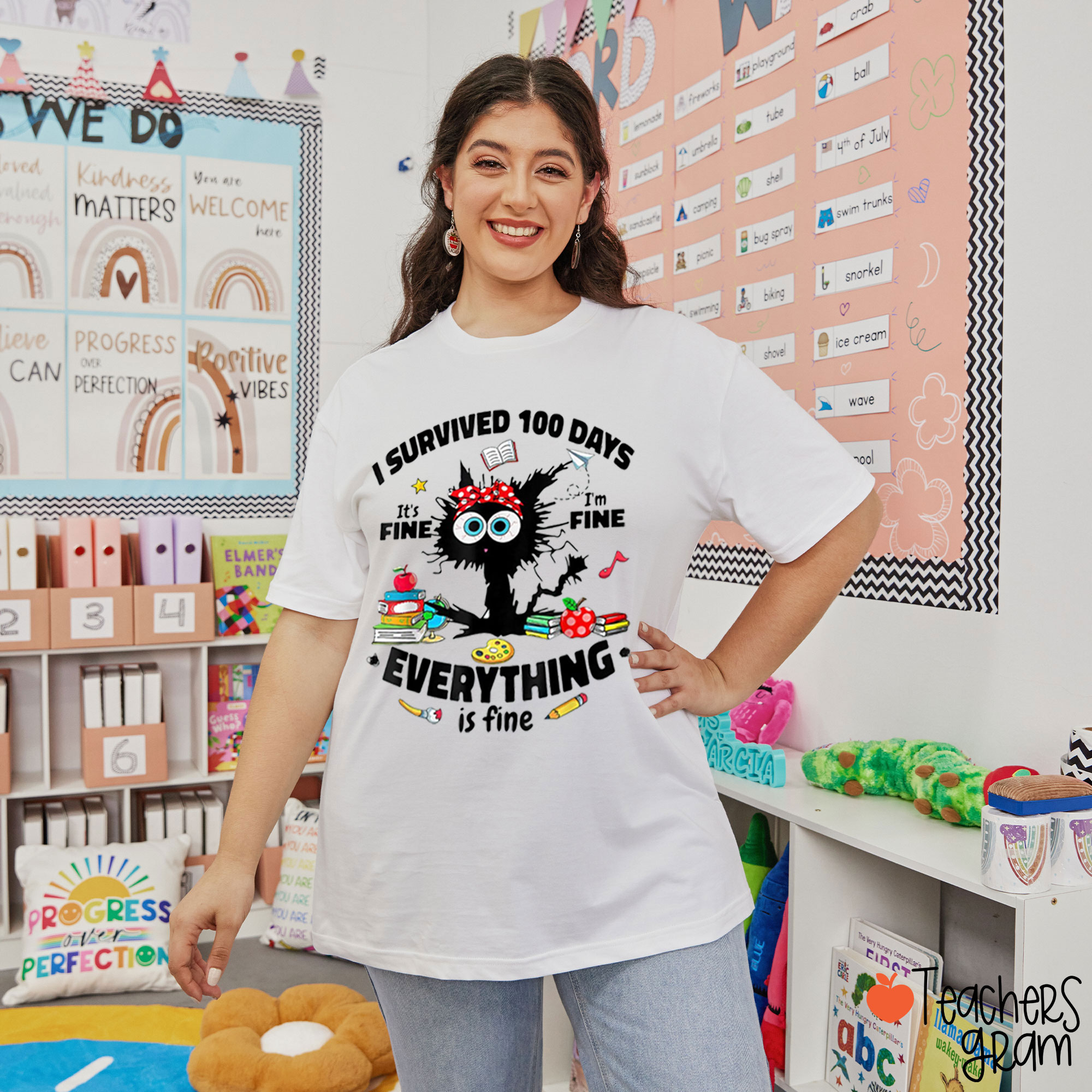 I Survived 100 Days Everything Is Fine Teacher T-Shirt