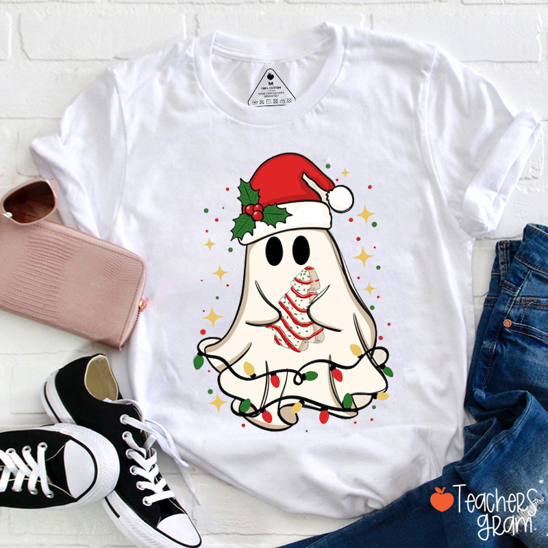 Cute Christmas Ghost Tree Teacher T-Shirt