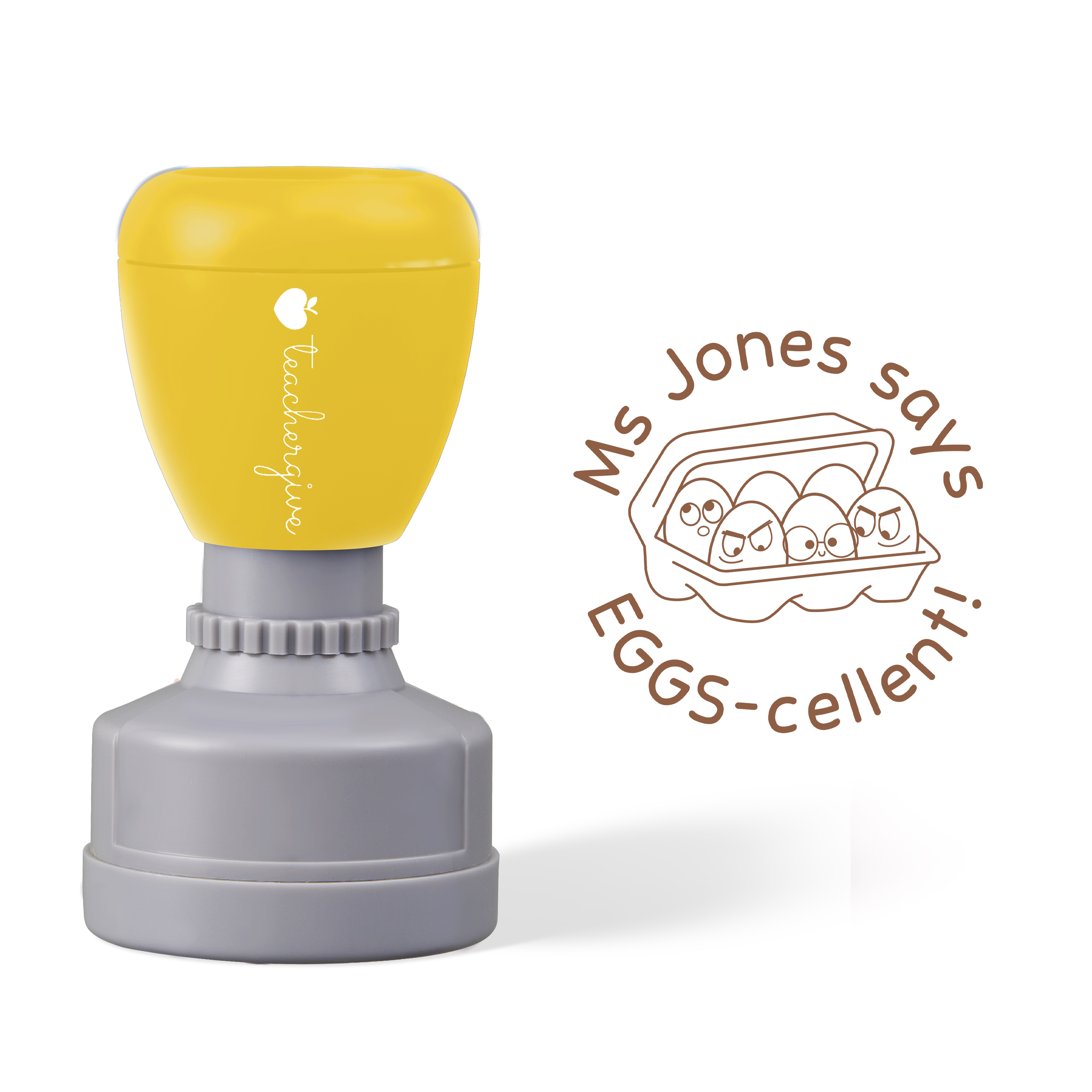 Personalized Says Egg-cellent Teacher Stamp