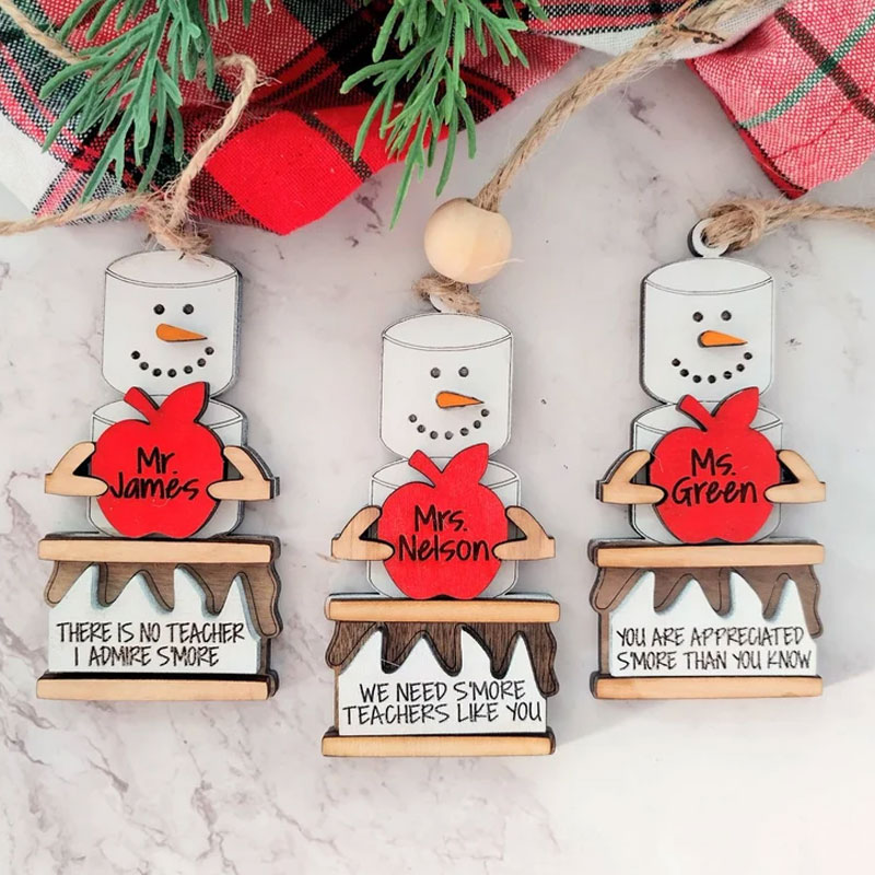 Personalized The Snowman On The Cake Name Teacher Wooden Christmas Ornament