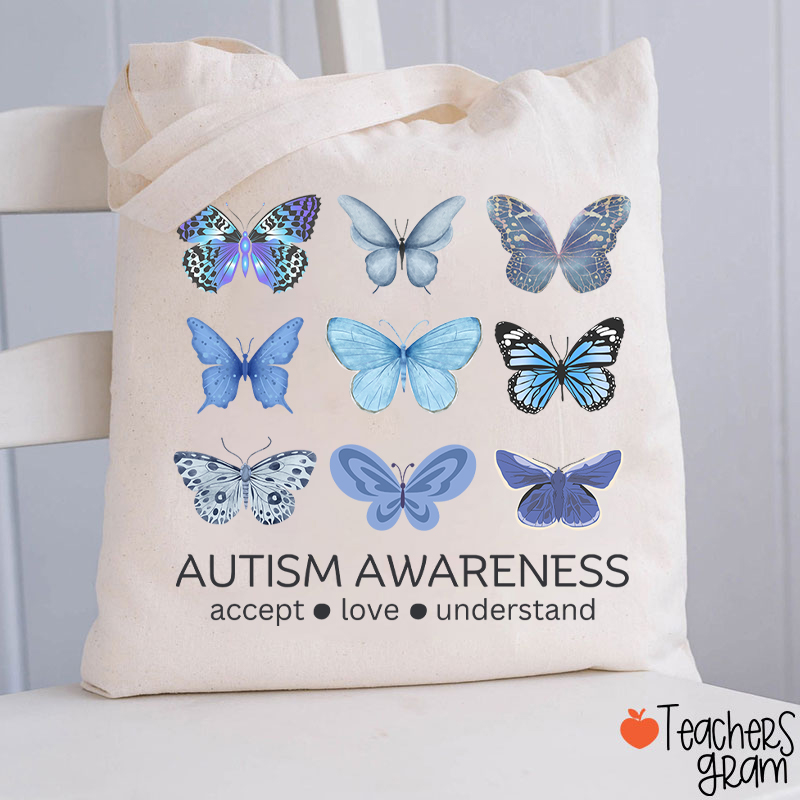 Autism Awareness Butterfly Teacher Tote Bag
