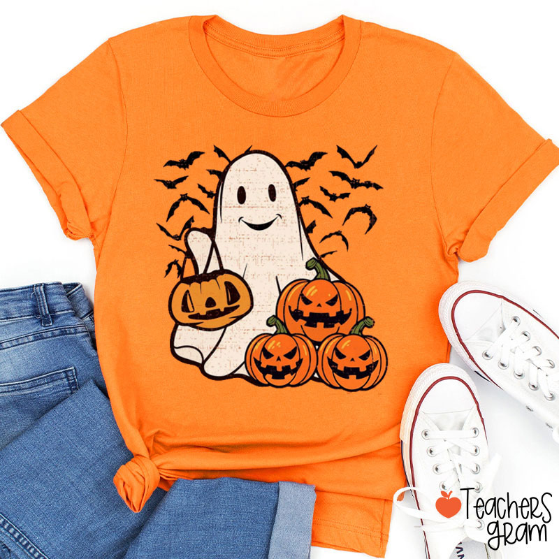 Ghost And Pumpkin Lantern Teacher T-Shirt
