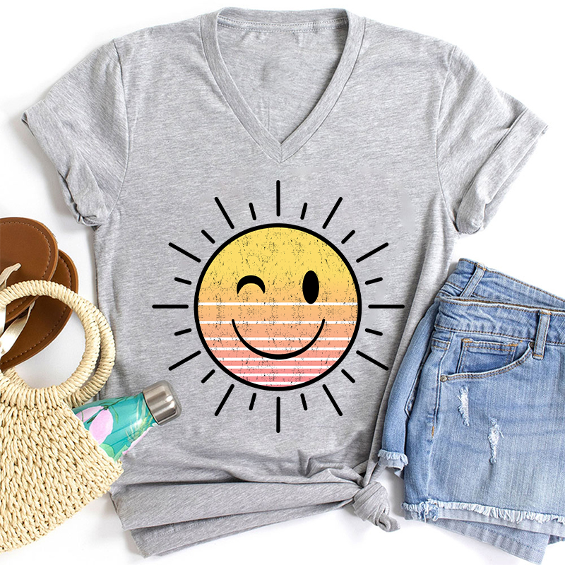 Sunshine Smiley Face Teacher Female V-Neck T-Shirt