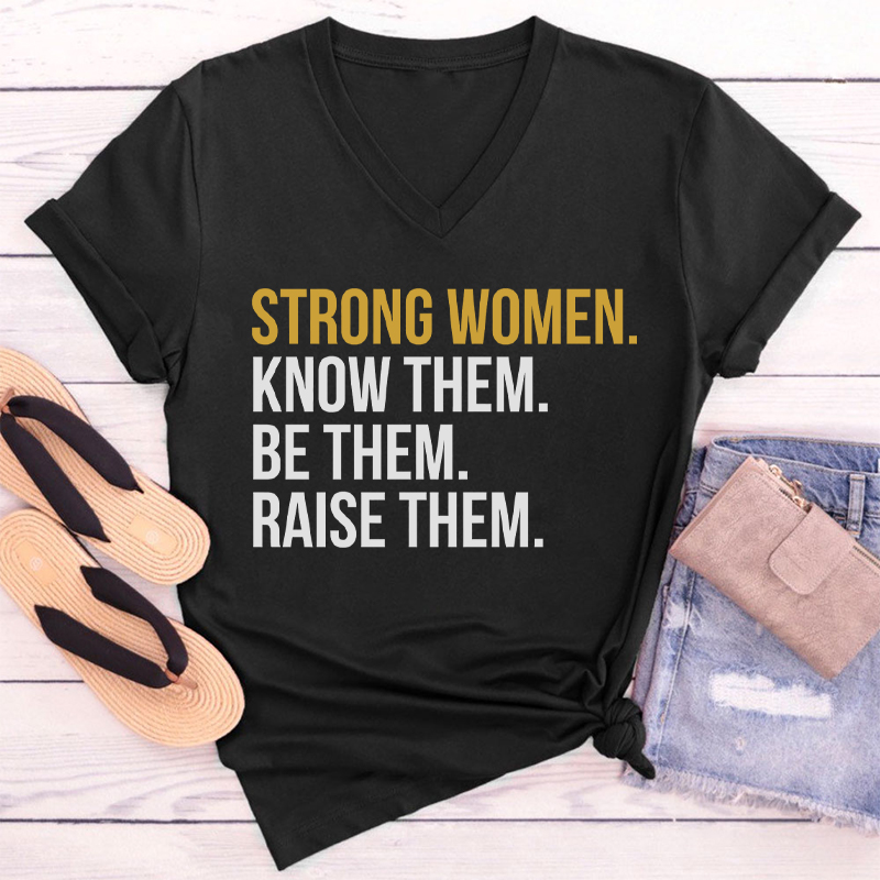 Strong Women Teacher Female V-Neck T-Shirt