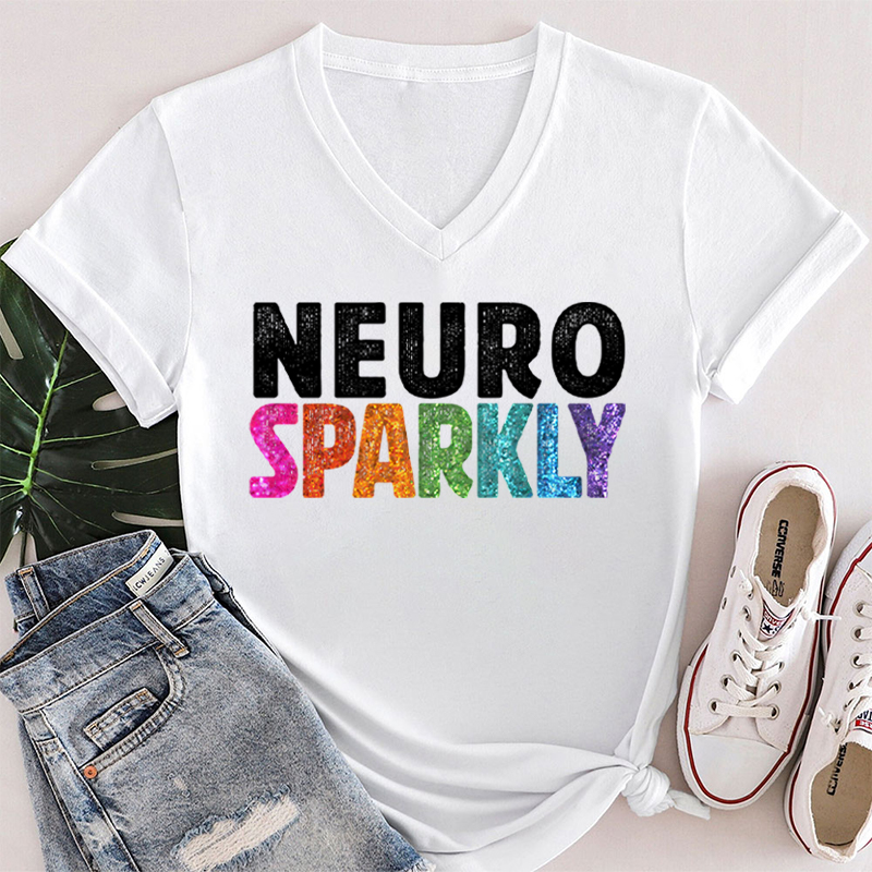 Neuro Sparkly Teacher Female V-Neck T-Shirt
