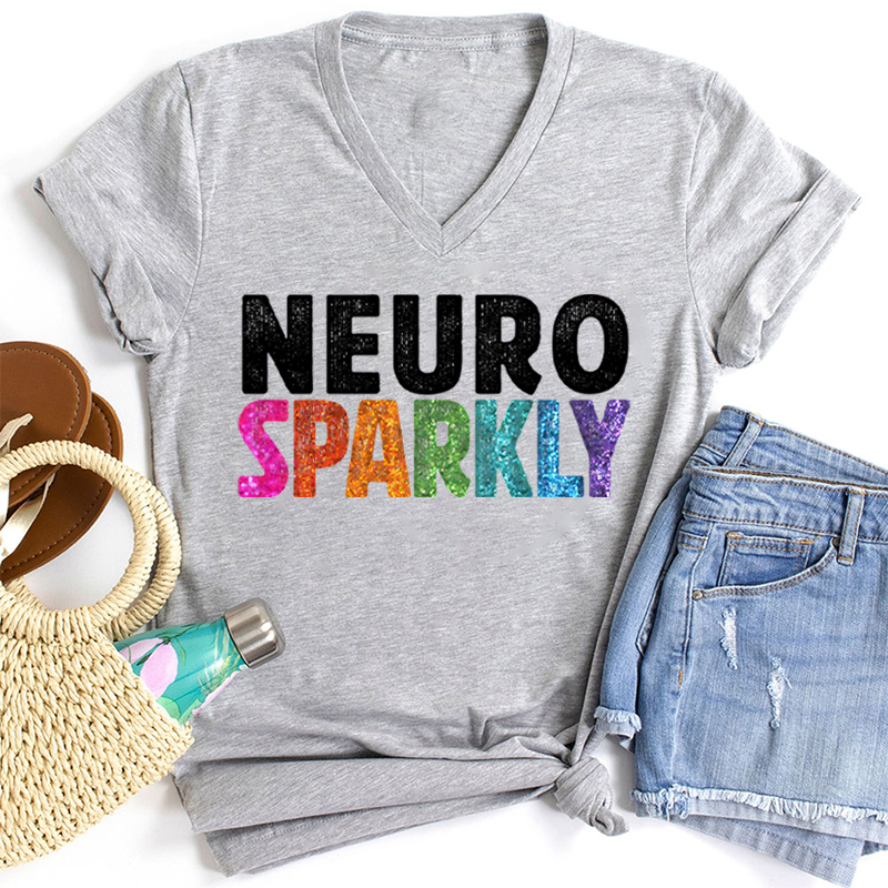Neuro Sparkly Teacher Female V-Neck T-Shirt