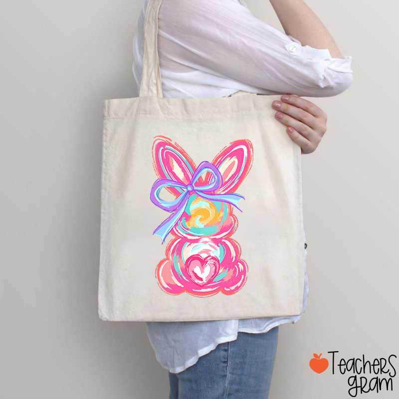 Colorful Bunny Happy Easter Teacher Tote Bag