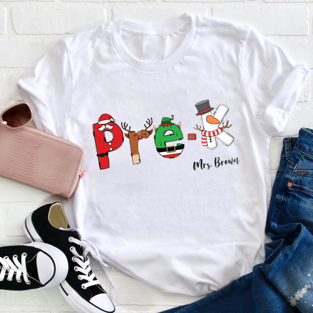 Personalized Merry Teacher Name T-Shirt