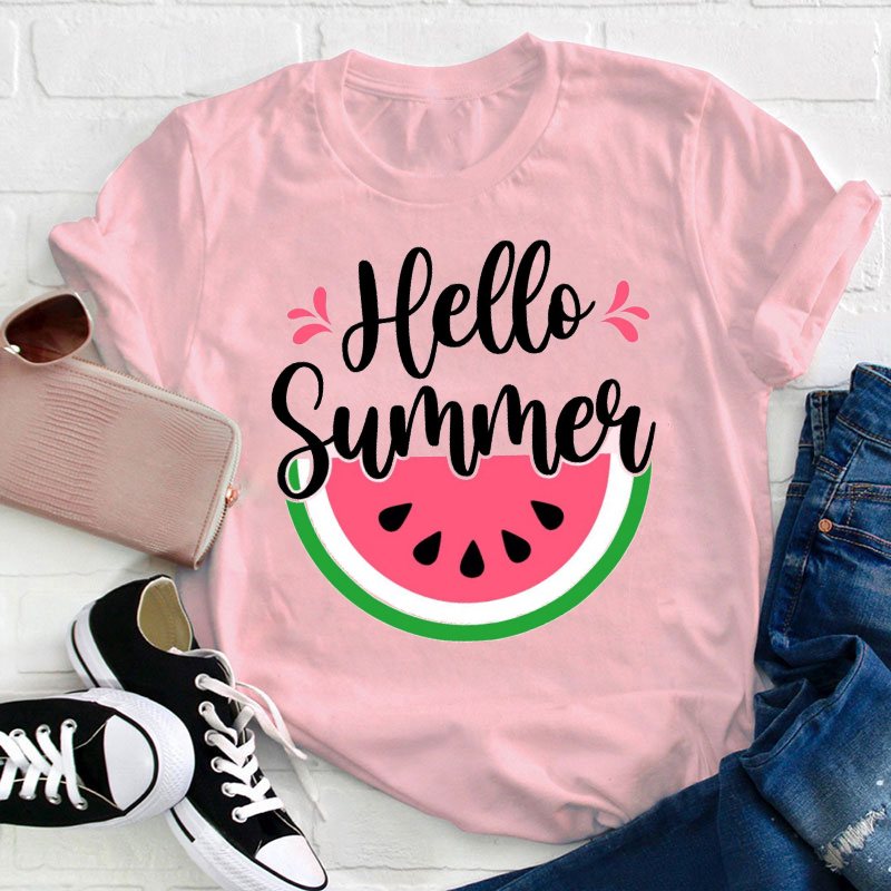 Watermelon Summer Hello Summer Teacher T-Shirt