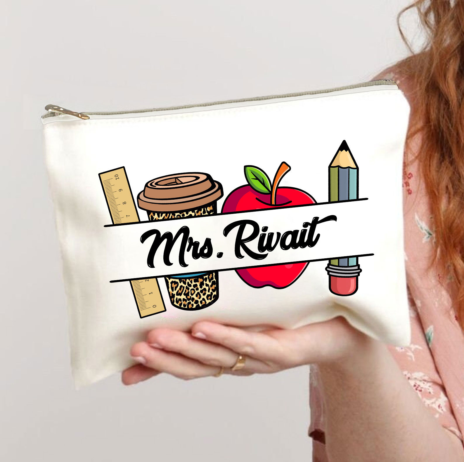 Personalized Pencil Ruler Teacher Name Teacher Makeup Bag