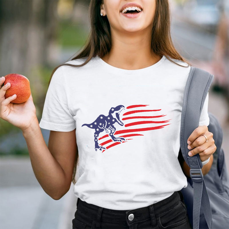 American Flag Dinosaur Teacher T-Shirt