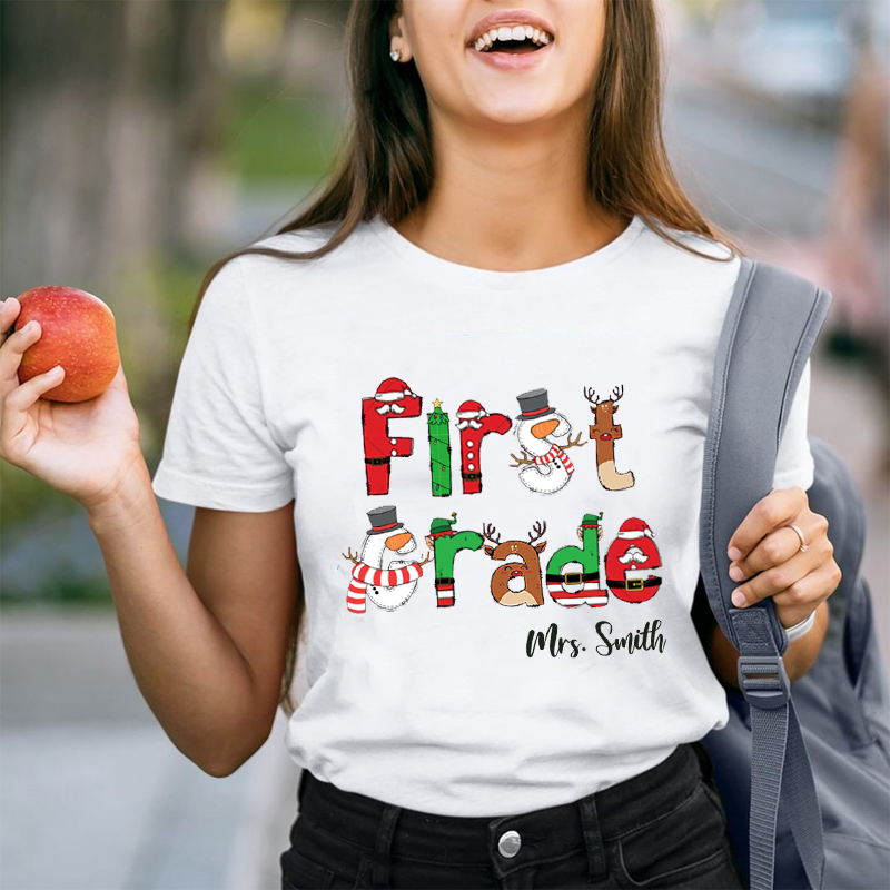 Personalized Merry Teacher Name T-Shirt