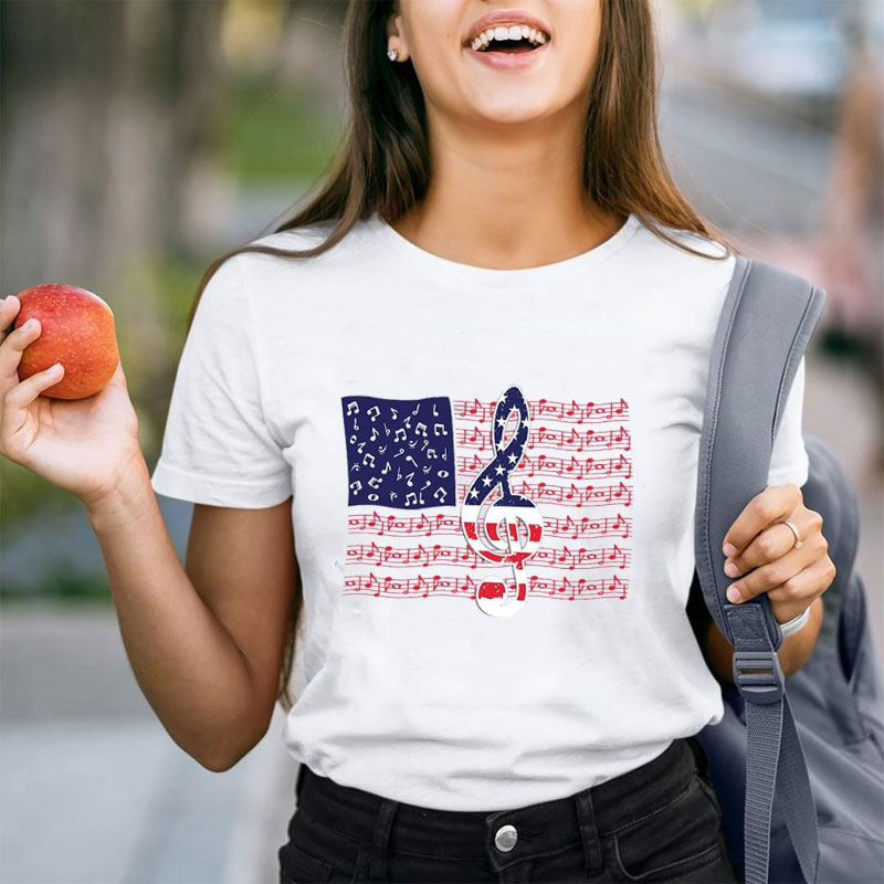 Music Note American Flag Teacher T-Shirt