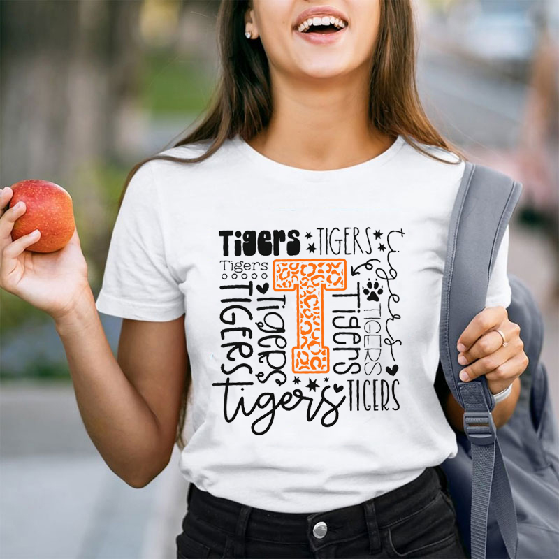 Personalized Colorful Leopard Mascot Teacher T-Shirt