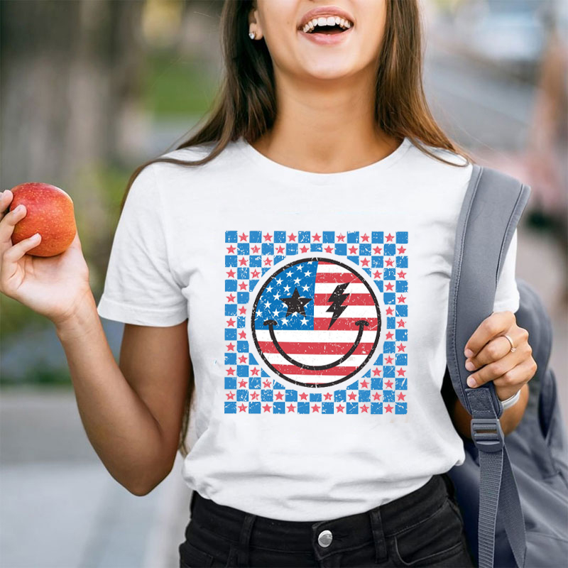 Retro America July 4th Teacher T-Shirt