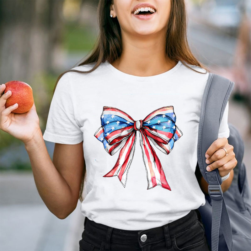 Coquette Bow American Flag Teacher T-Shirt
