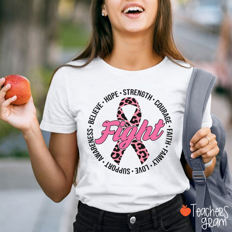 Believe Hope Pink Ribbon Fight Teacher T-Shirt