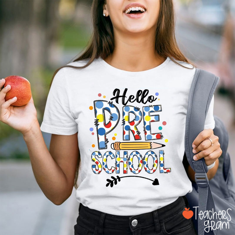 Personalized Colorful Dot Letters Hello Grade Teacher T-Shirt