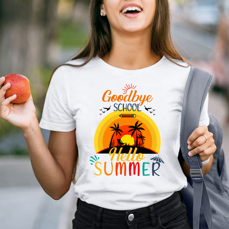 Summer Vibe Goodbye School Hello Pool Teacher T-Shirt