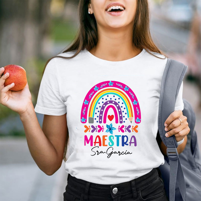 Personalized Maestra Rainbow Teacher T-Shirt