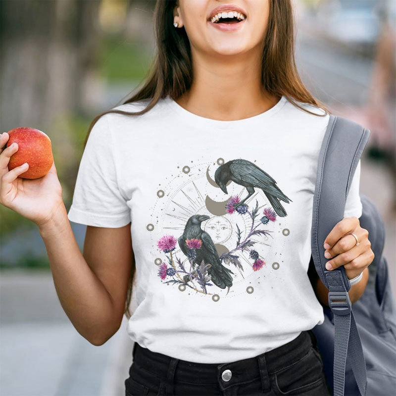 Moonlight Stars And Crows Teacher T-Shirt