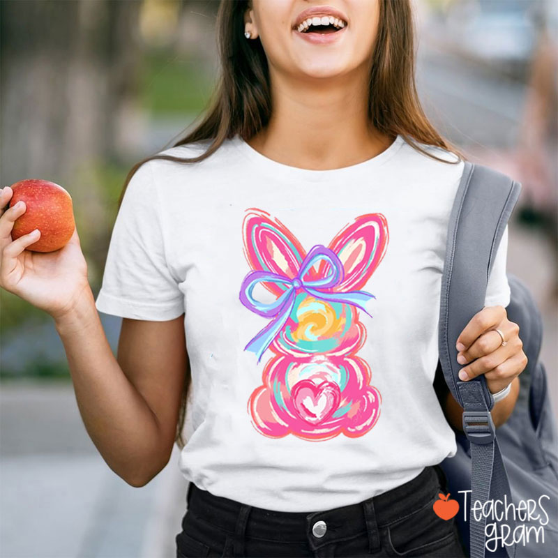 Colorful Bunny Happy Easter Teacher T-Shirt