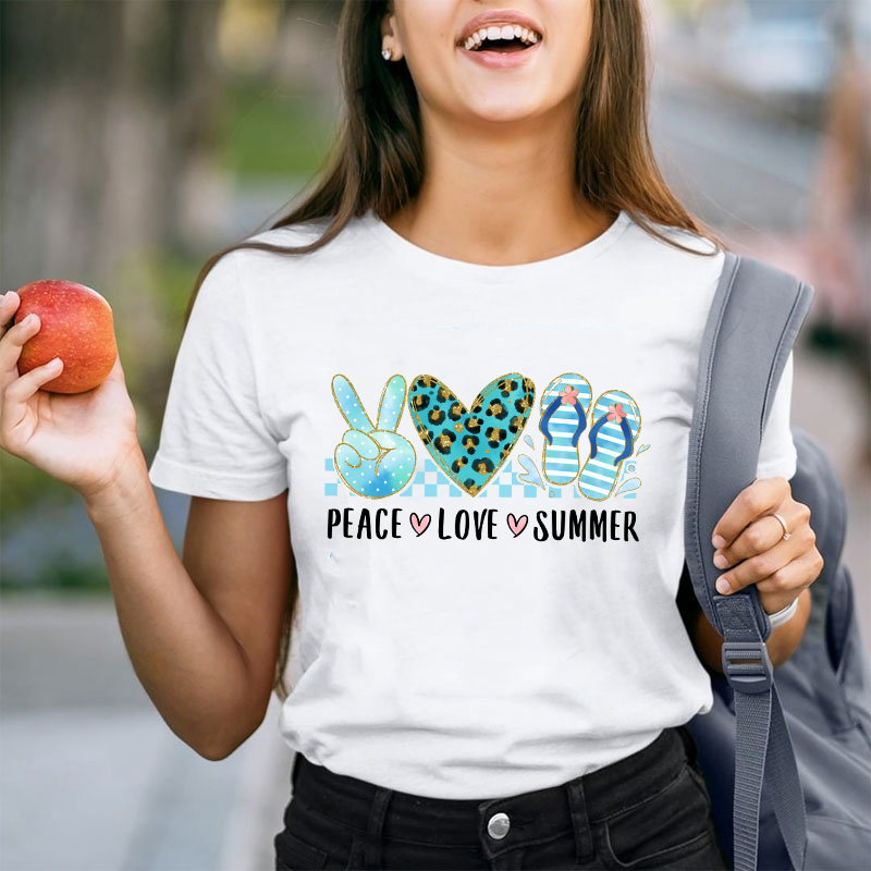 Peace Love Summer Summer Vibe Teacher T-Shirt