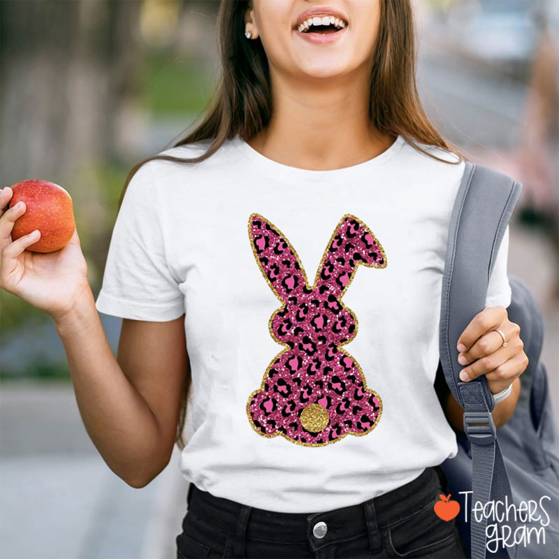 Glitter Bunny Happy Easter Teacher T-Shirt