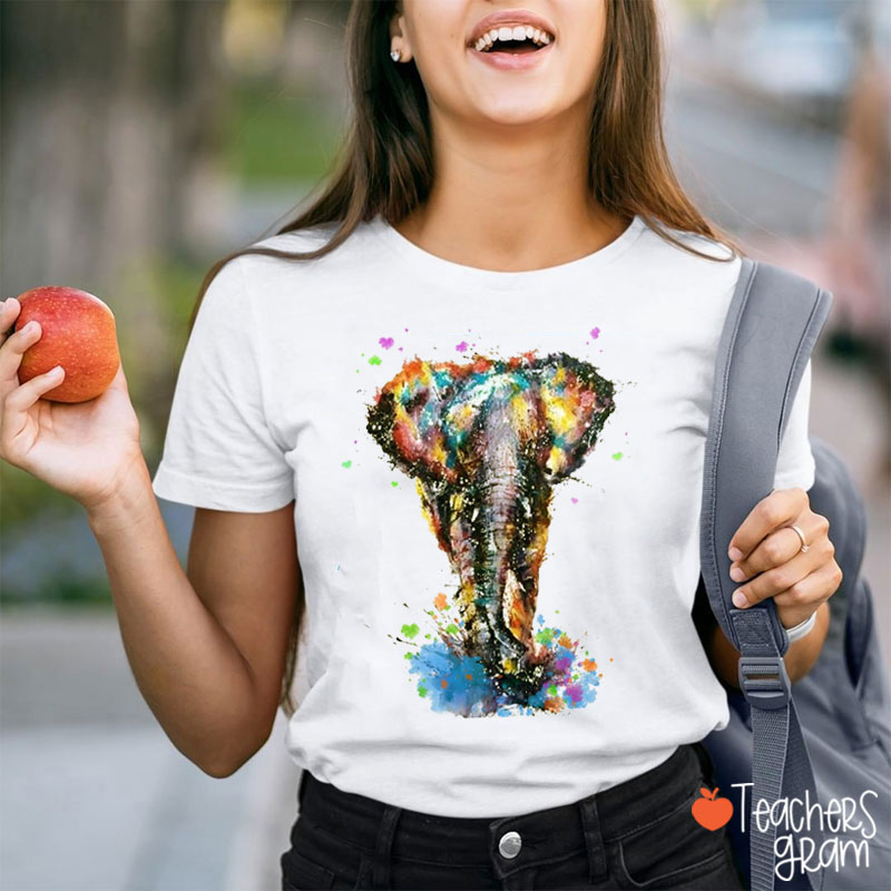 Watercolor Elephant Teacher T-Shirt
