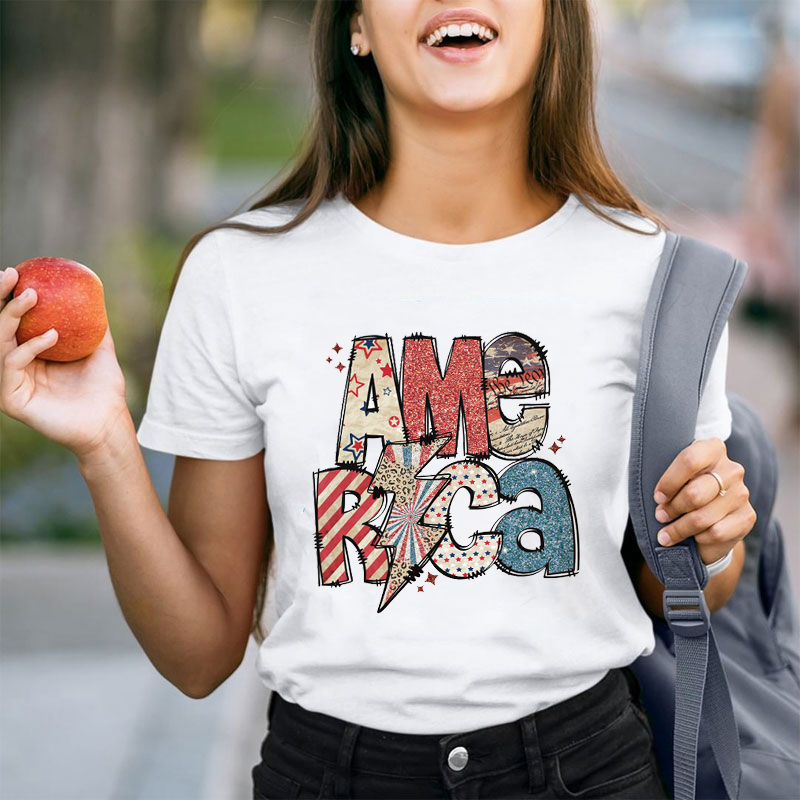 Retro Style 4th of July America Teacher T-Shirt