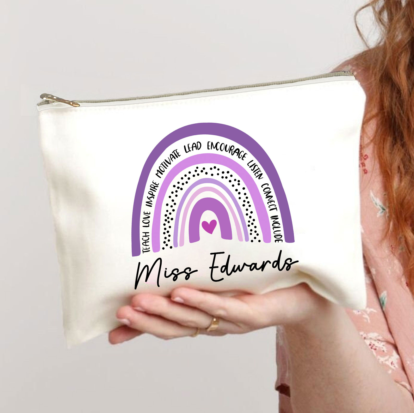 Personalized Purple Rainbow Teacher Makeup Bag