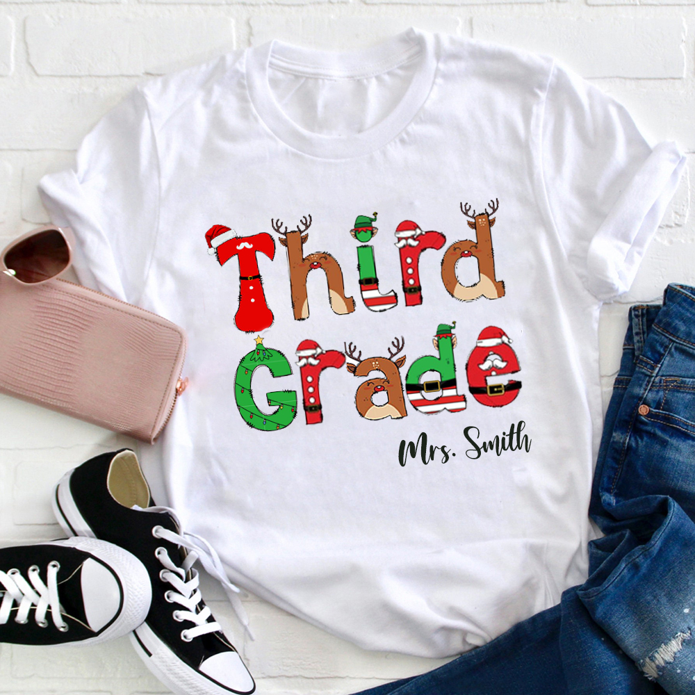 Personalized Merry Teacher Name T-Shirt