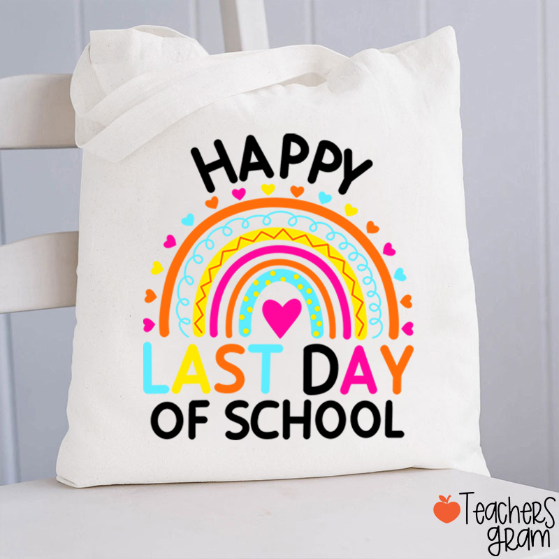 Happy Last Day Of School Heart Rainbow Teacher Tote Bag
