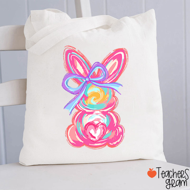 Colorful Bunny Happy Easter Teacher Tote Bag