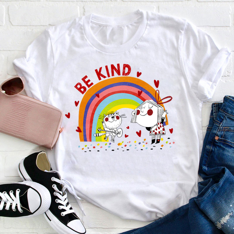 Colorful Rainbow Be Kind Teacher T-Shirt