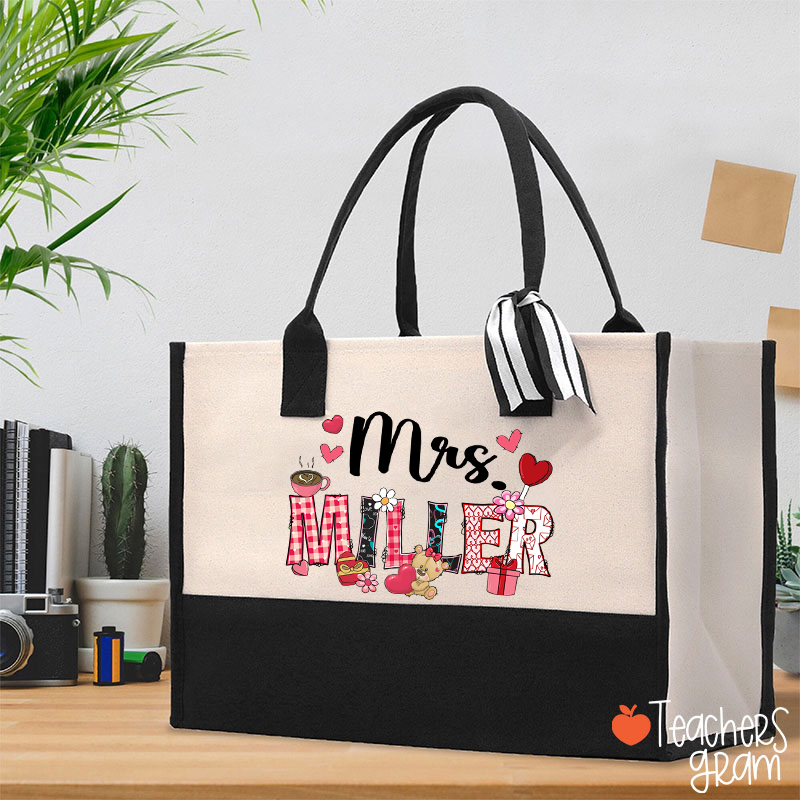 Personalized Valentine Vibe Teacher Cotton Tote Bag