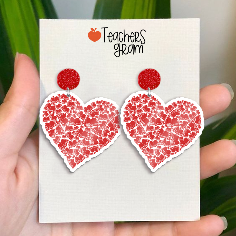 Love Books Valentine Teacher Acrylic Earrings