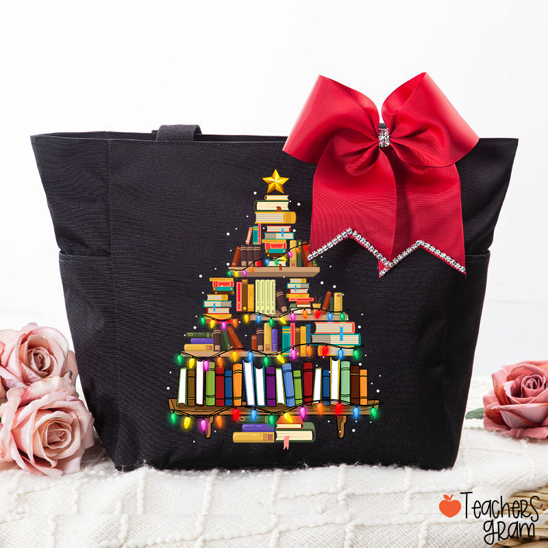 Book Christmas Tree Teacher Large Tote Bag (free for the bowknot)