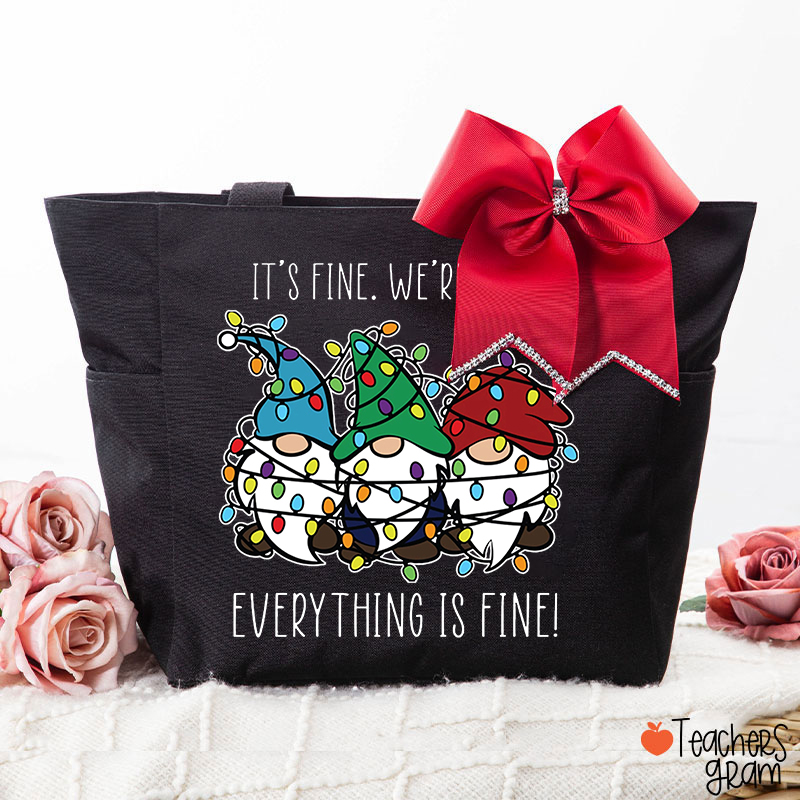 Everything Is Fine Teacher Large Tote Bag (free for the bowknot)
