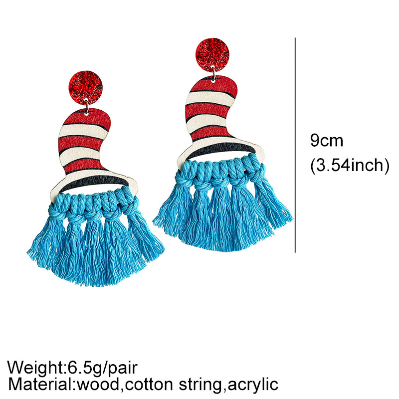 Bohemian Handwoven Tassel Fan Teacher Wooden Earrings