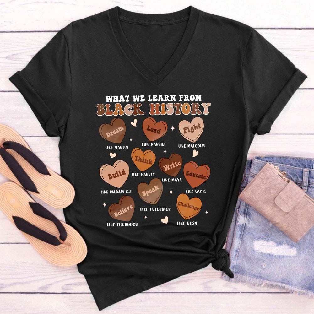 What We Learn From Black History Teacher Female V-Neck T-Shirt