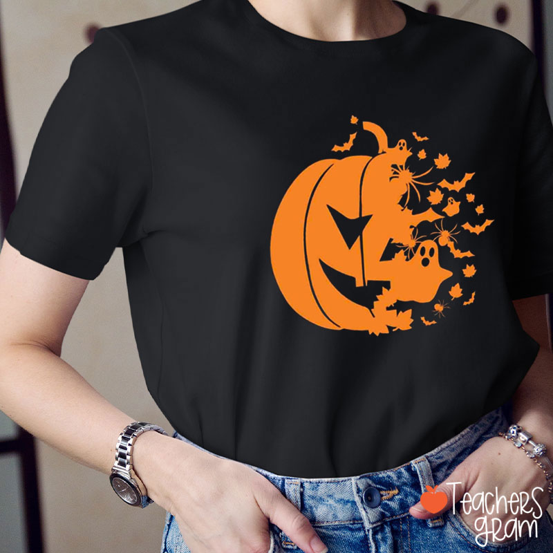 Halloween Skull Pumpkin Teacher T-Shirt