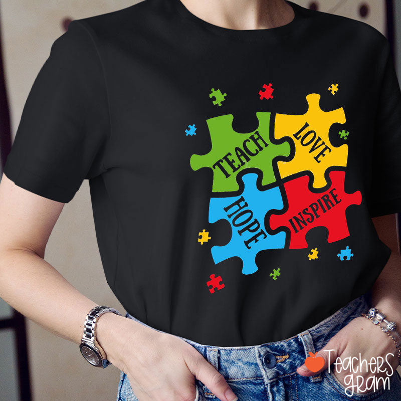 Teach Love Hope Inspire Autism Awareness Teacher T-Shirt